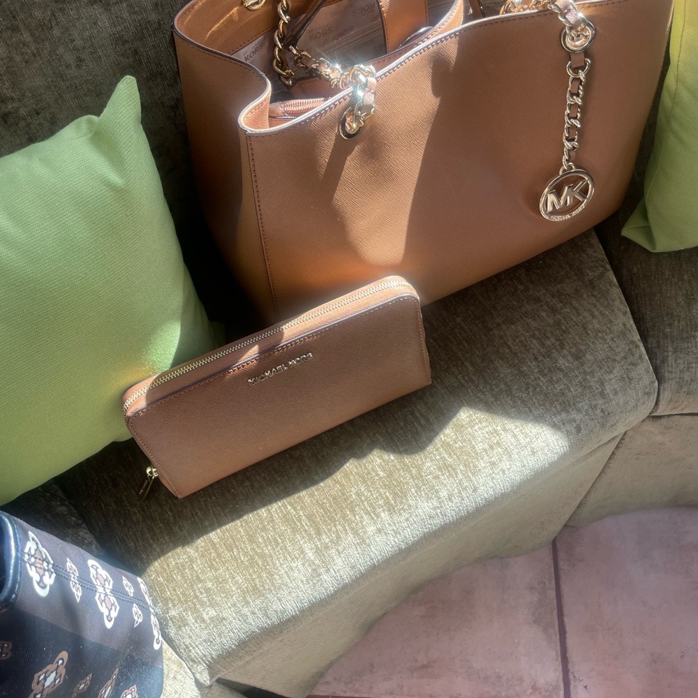 Michael Kors Tan Leather Tote and Wallet Set